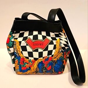 Gianni Versace Checkered Flower Shoulder Bag